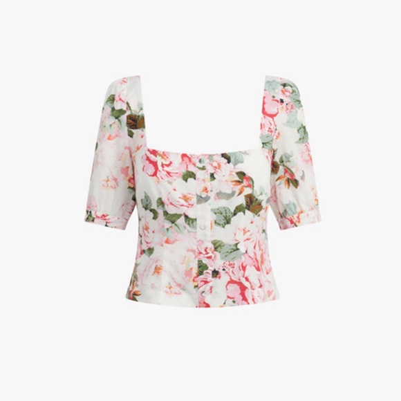 NWT Favorite Daughter Rose Print Square Neck Blouse - Picture 2 of 5